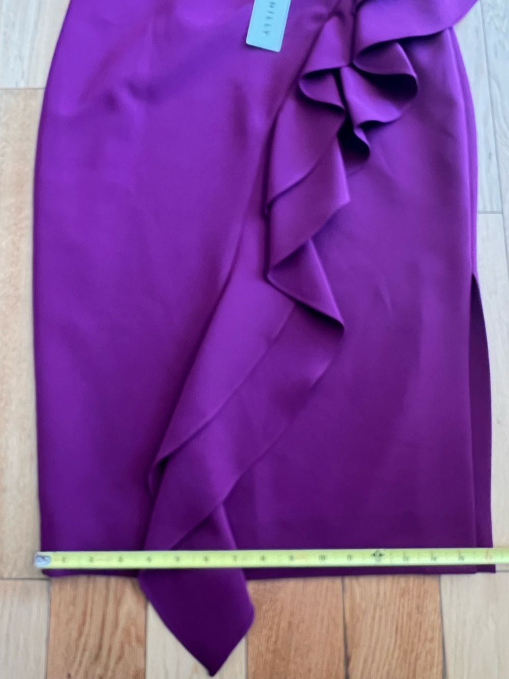 NEW Milly Ruffle‎ Pencil Skirt Purple Knee Length Lined Side Slit Womens Size 4 - Picture 8 of 8